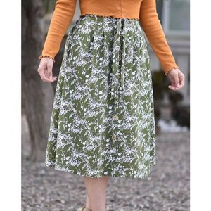 Womens Chocolate USA Floral All Over Print Button Down Midi Skirt - Sz S